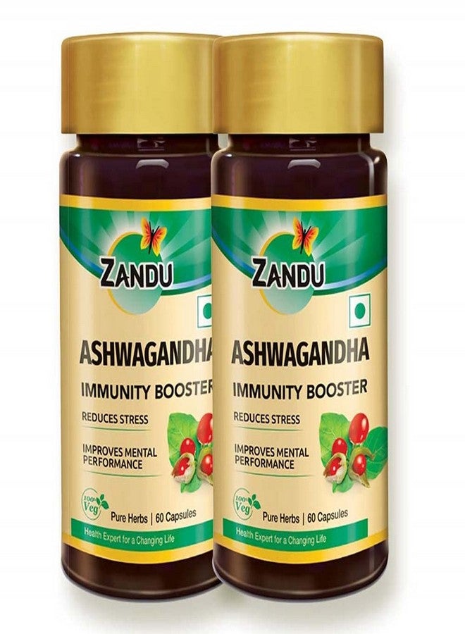 Zandu Ashwagandha Capsules, With Goodness of Natural Extracts of Ashwagandha, Helps Boost Immunity and Useful for Natural Body Strength, Stress Buster - (Pack of 60 Veg capsules x 2) - Image 1